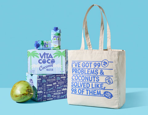 99 Problems Tote Bag by Vita Coco for carrying coconut water from local store.